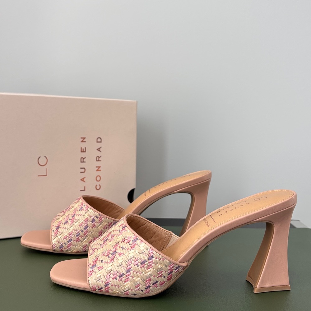 LC Lauren Conrad Women's Pink Woven Heeled Sandals - Picture 11 of 12